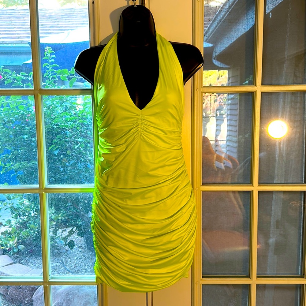 Neon Mini BodyCon Halter Dress